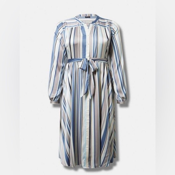 NWT TORRID Midi Flat Charm Long Sleeve Shirt Dress size 2x Layla Stripe Dew - Picture 1 of 8